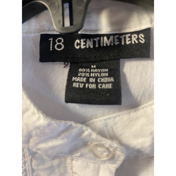 18 Centimeters Blouse Womens M White Trimmed Long Sleeve Band Collar Button Top - Picture 8 of 12